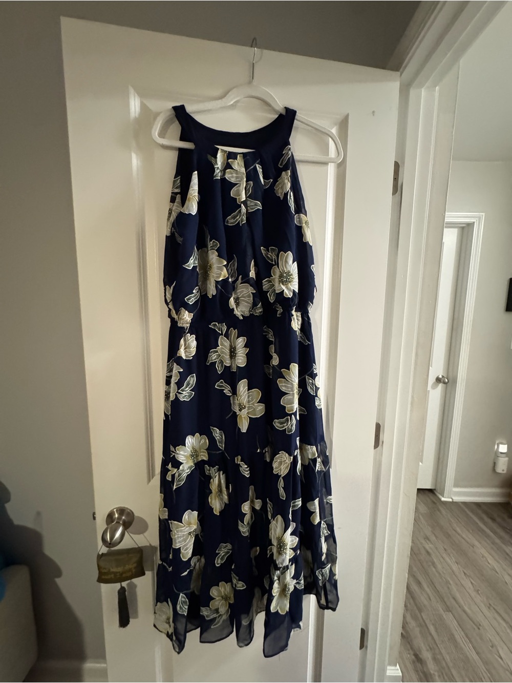 Robbie Bee Navy and Cream Floral Halter Maxi Dress